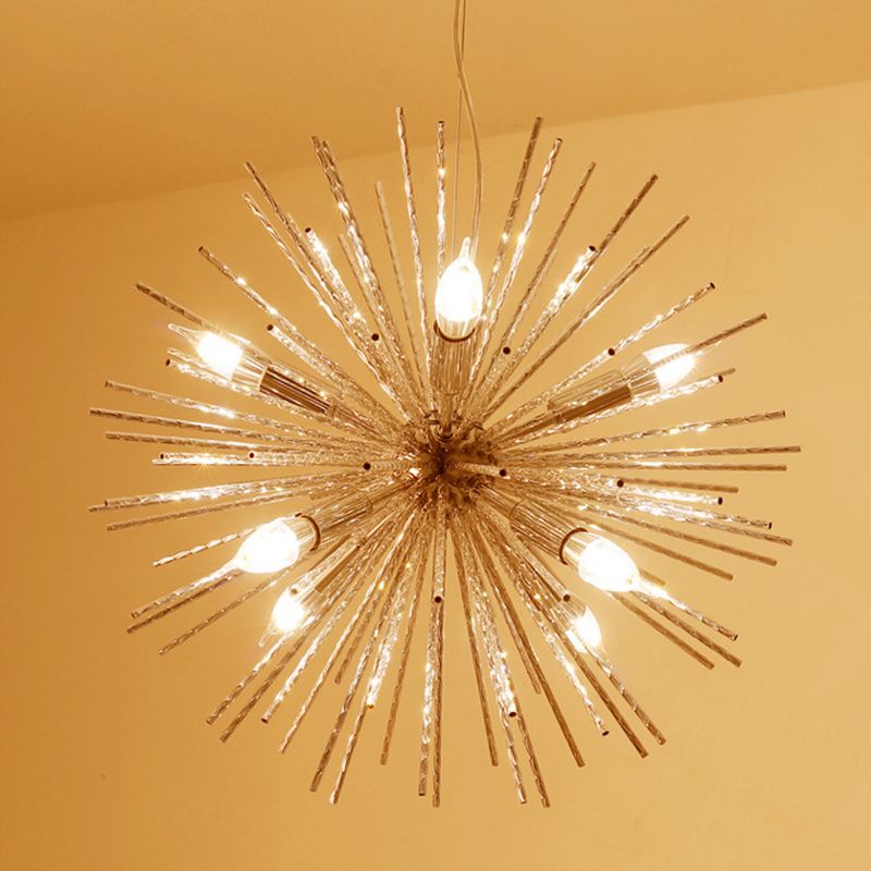 Postmodern Style Urchin Pendant Lighting Metal 8 Bulbs Living Room Hanging Chandelier