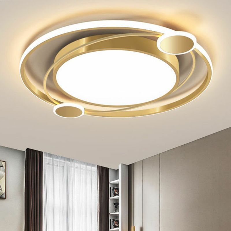 Style nordique Planète Plafonnier En Métal Salon LED Encastré Luminaire en Or
