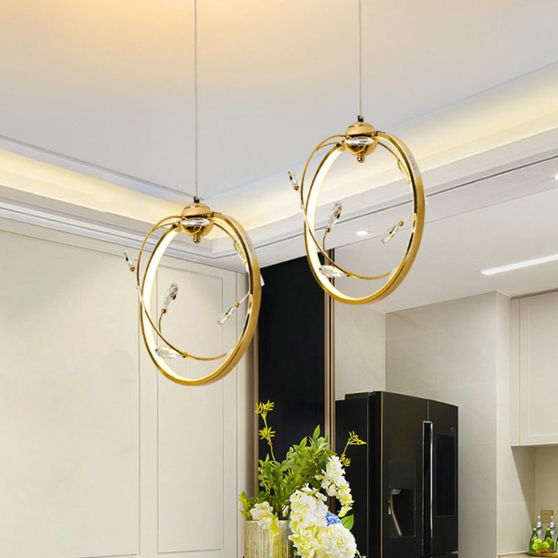 Lámpara colgante de metal círculo modernismo LED colgante de oro con acento de cristal K9