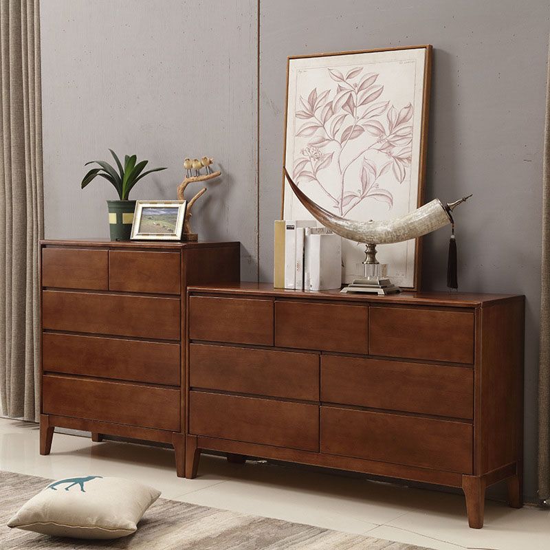 Contemporary Rubber Wood Chest Bedroom Storage Chest with Drawers