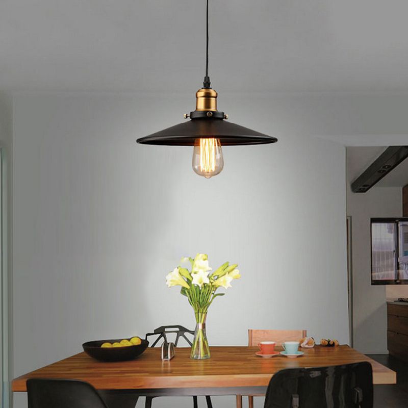 Cono nero a ciondolo singolo luce in stile retrò industriale lampada sospesa per sala da pranzo