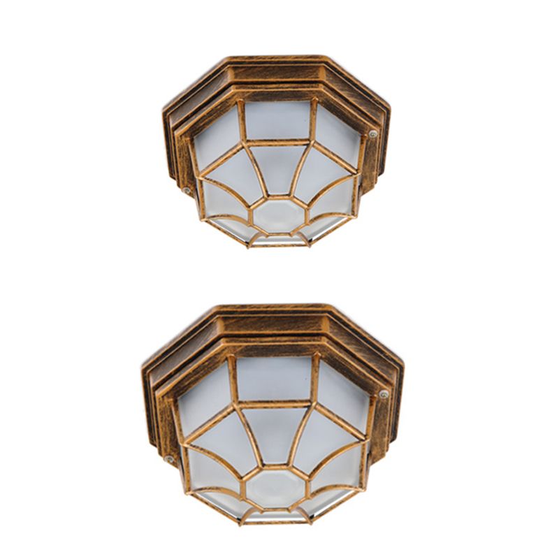 Octagonal Flush Mount Light Traditional Waterproof Ceiling Light with Glass Shade