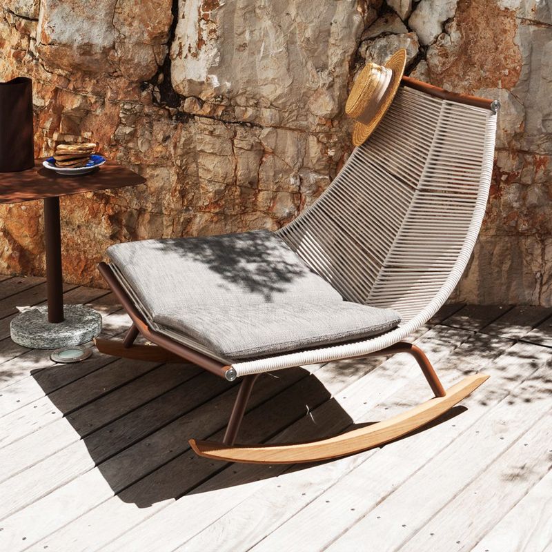 Traditional Rocking Chair Teak Frame Wing Chair Back Indoor Rocking Chair