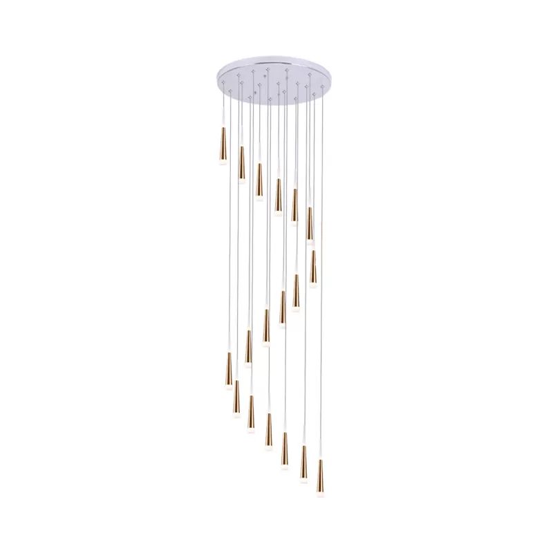 Gold Cone Hanging Light Fixture Minimalist Acrylic 19 Bulbs Stair Multi Lamp Pendant with Spiral Design