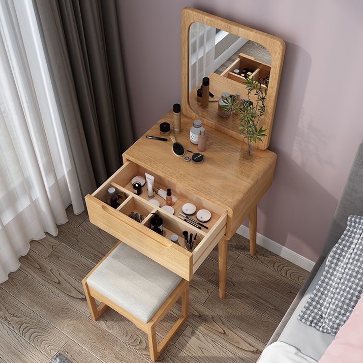 Scandinavian Makeup Vanity Desk Table in White and Brown for Bedroom