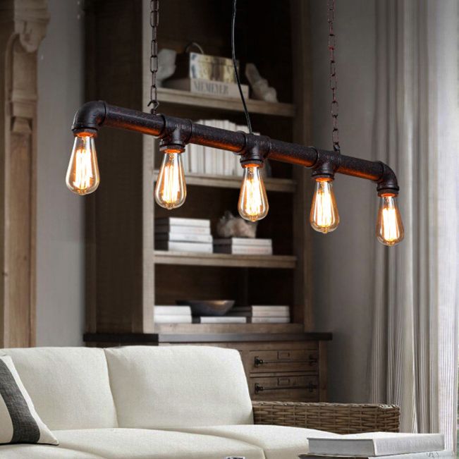 Linear Shape Pendant Light Kit Industrial Style Metal 5/10 Lights Pendant Light in Rust