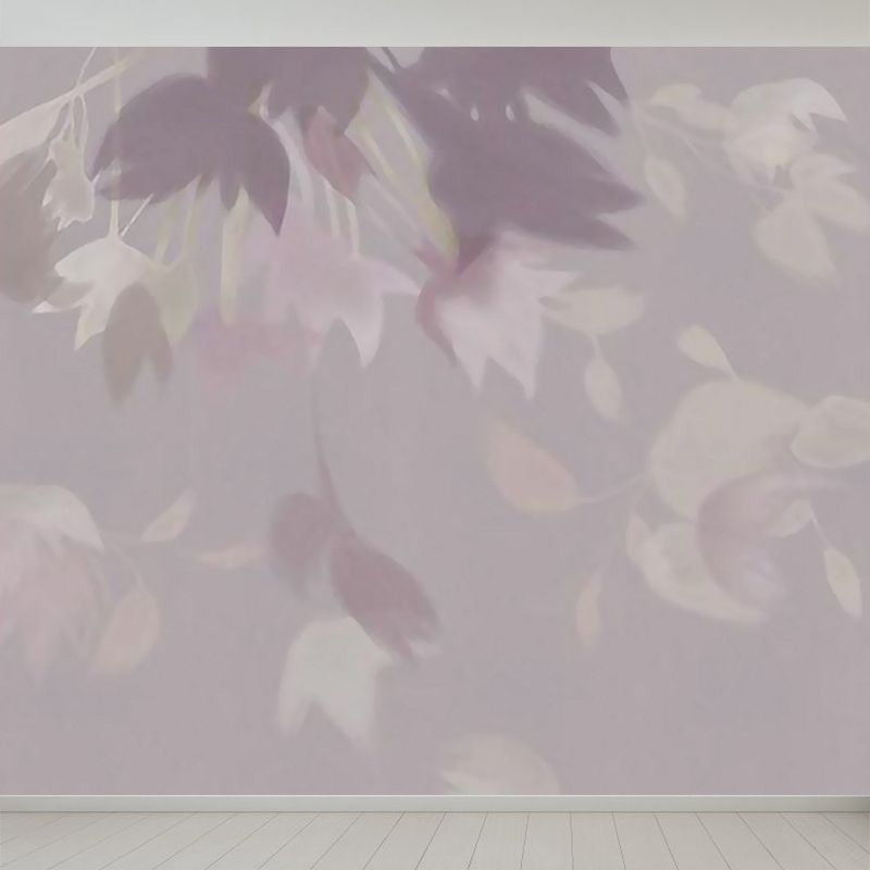 Purple Modernist Wall Mural Full Size Scattered Leaves Wall Art for House Interior