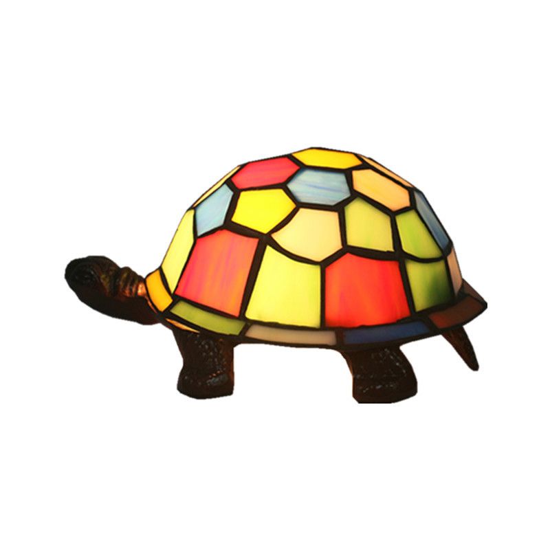 1 Bulb Turtle Shaped Table Lamp Baroque Stained Art Glass Night Light for Children Bedroom