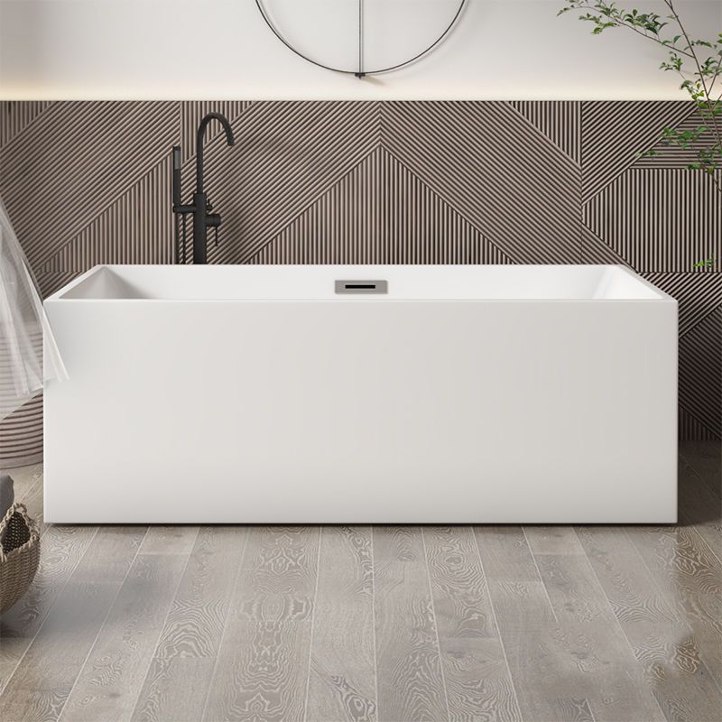 Modern Rectangular Bathtub with Internal Drain White Acrylic Soaking Tub