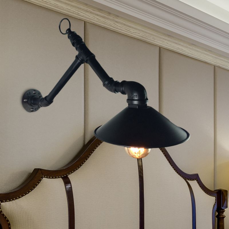 1-Head Wall Mount Sconce Industrial Outdoor Wall Lighting with Wide Flare Metallic Shade in Black