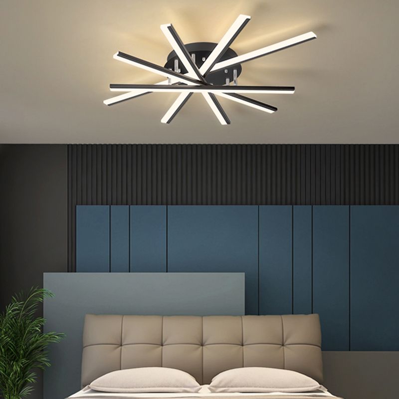 Plafonnier LED minimaliste moderne en fer laqué, montage encastré linéaire avec abat-jour en acrylique