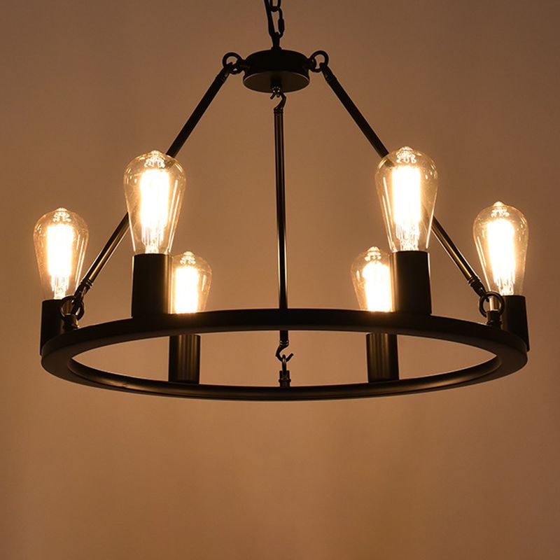 Industrial Circle Hanging Ceiling Lights Black Metal Pendant Chandelier for Dining Room