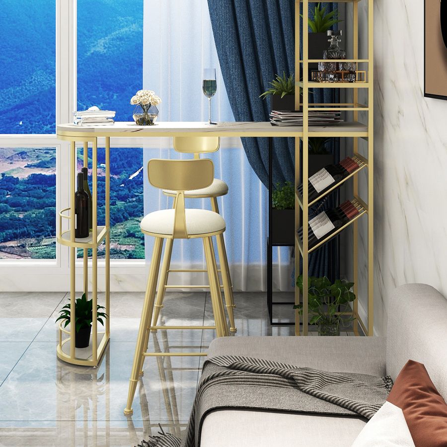 1/3 Pieces Glam Gold Granite Top Metal Frame Indoor Bar Table Set