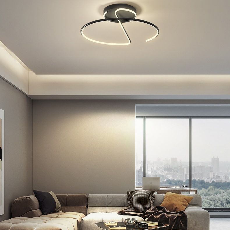 Swirl Wave 1-Light Flush Mount Lighting Fixtures Modern Style Black Flush Ceiling Light