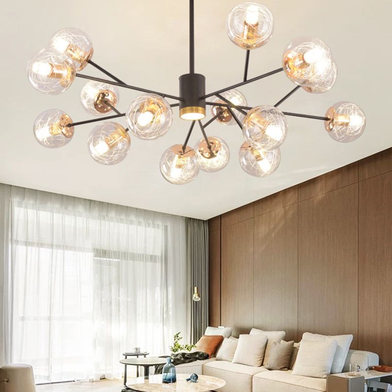 Clear Aluminum Wire Glass Ball Chandelier Light Modern Lighting Ceiling Pendant Light in Black