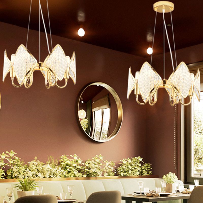 Iluminación de techo en forma de anillo Ligera de lámpara de lámpara de estar de metal posmoderno con sombra de cristal de rombo