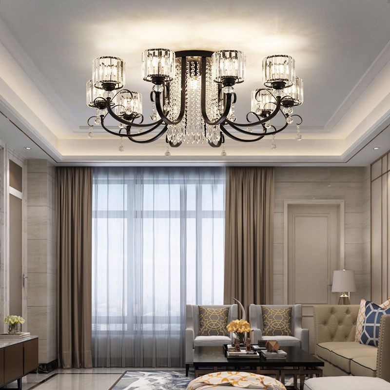 Luz de techo de Semi Flush Semi Flush de Arco de Arco Negro con sombra cilíndrica