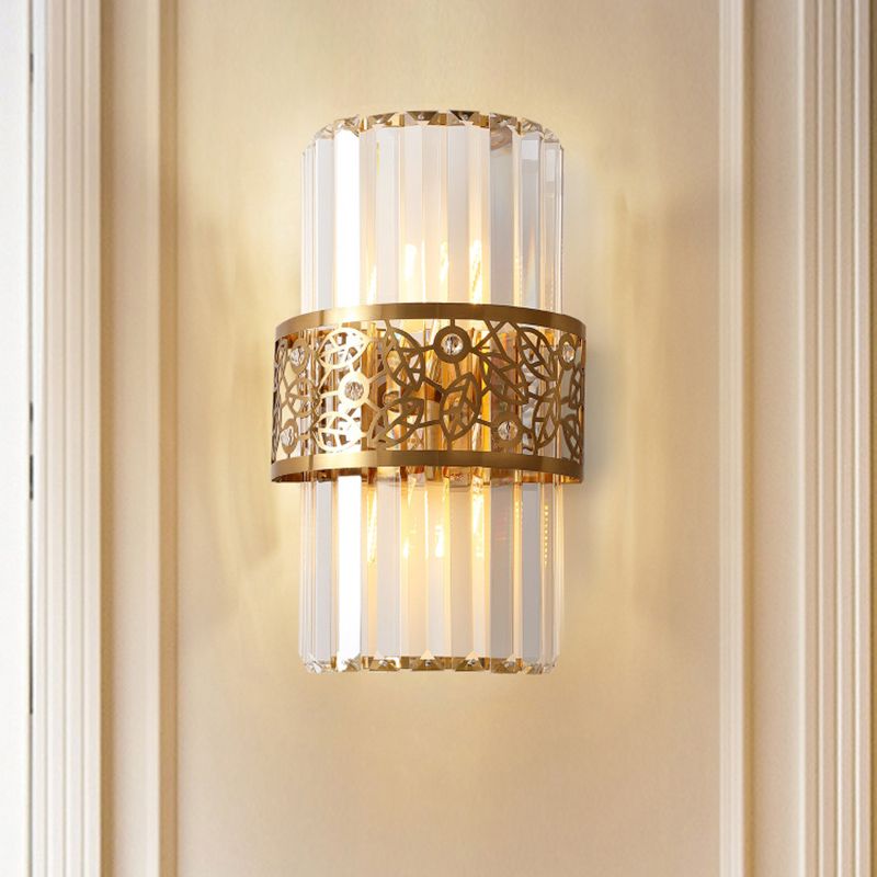 Gold Geometric Wall Light in Modern Luxury Style Electroplate Metal Wall Lamp with Crystal Shade