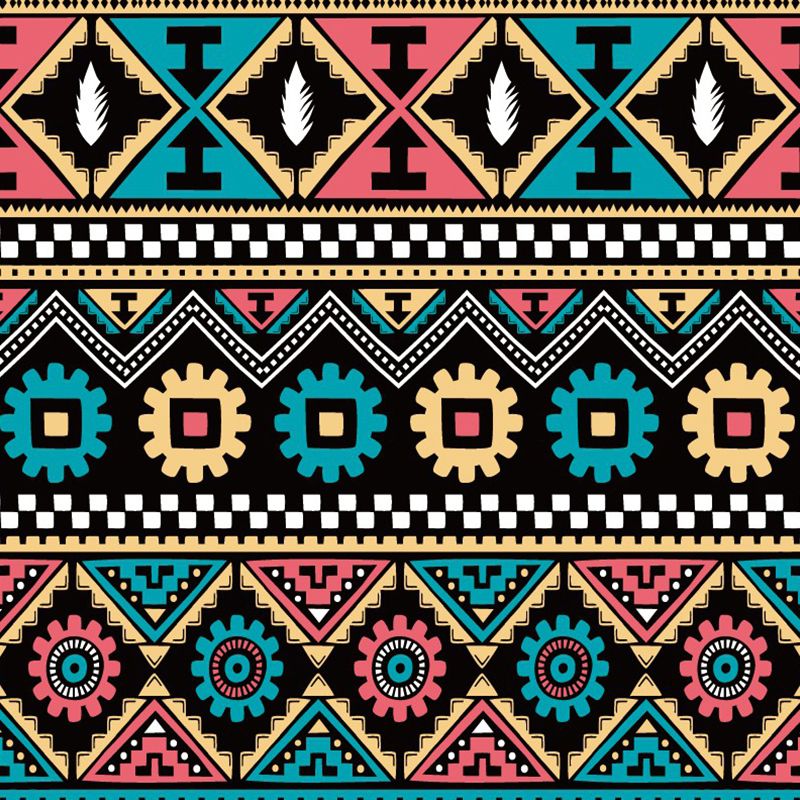 Seamless Tribal Stripe Mural Wallpaper Red-Yellow-Green Bohemian Wall Decor for Home