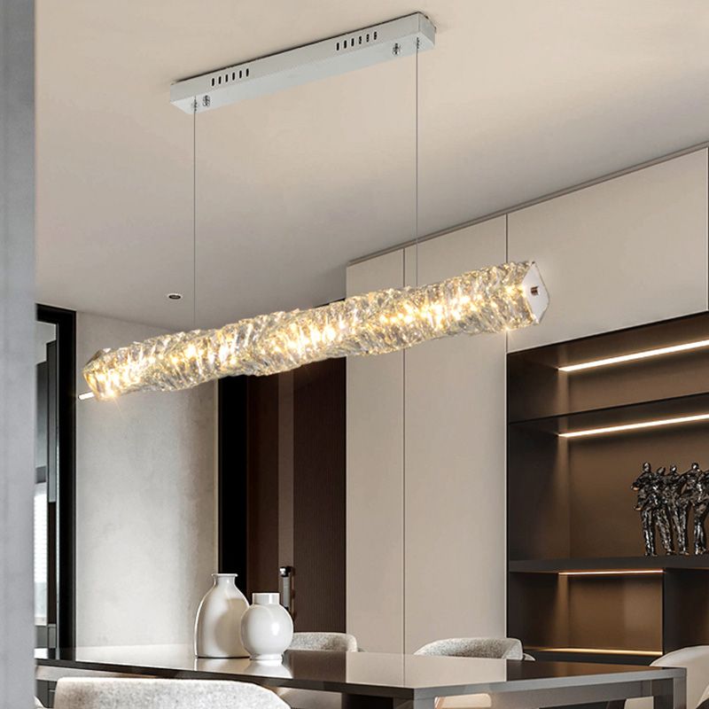 LED Long Linear Crystal Island Lamp Nordic Modern Modern Dining Salle Hanging Light