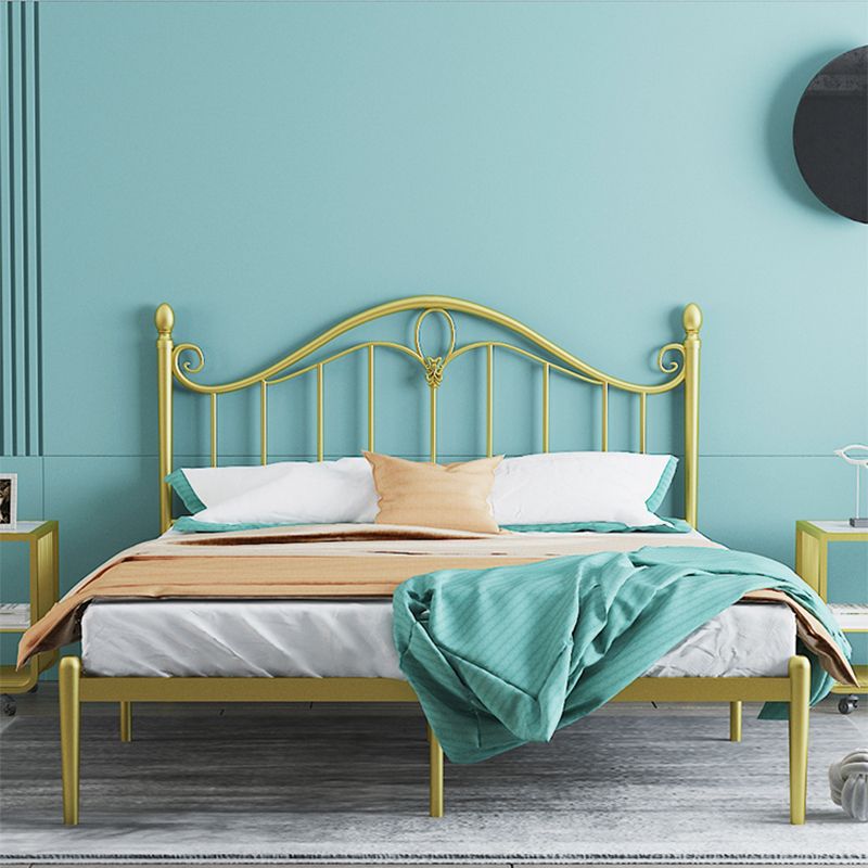 45" Tall Glam Standard Bed Metal Open-Frame Bed with Arched Headboard