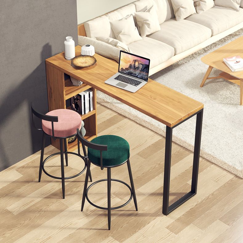 Solid Wood Bar Stool Table Industrial Style Bar Dining Table with Storage