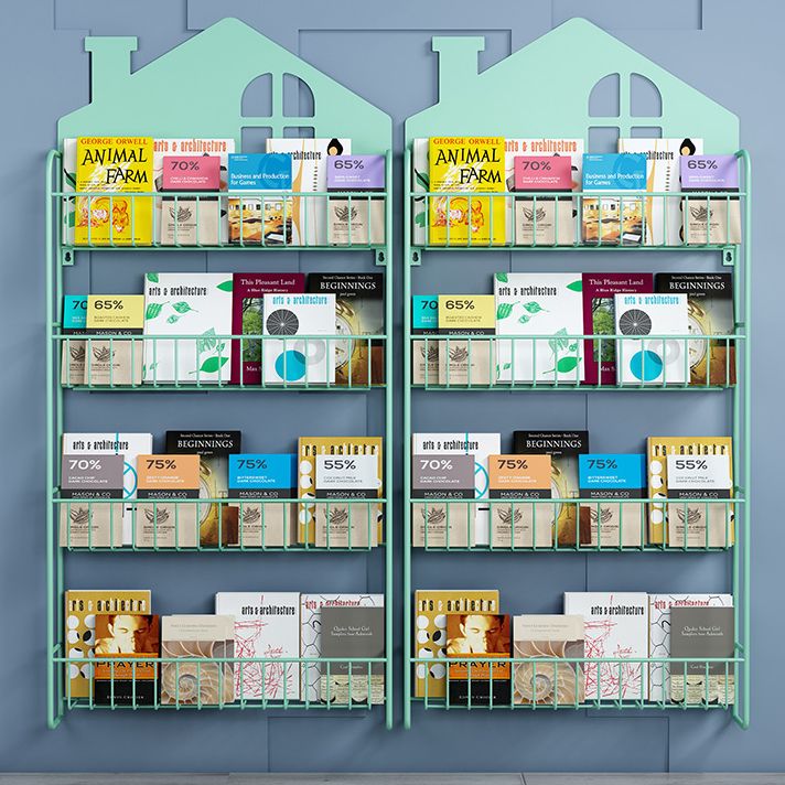 Contemporary Metal Bookcase Wall Mounted Closed Back Bookshelf for Home Office