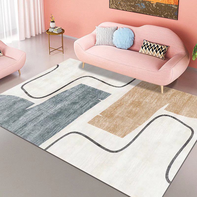 Orange Modern Rug Polyester Striped Indoor Rug Non-Slip Backing Rug for Home Decor