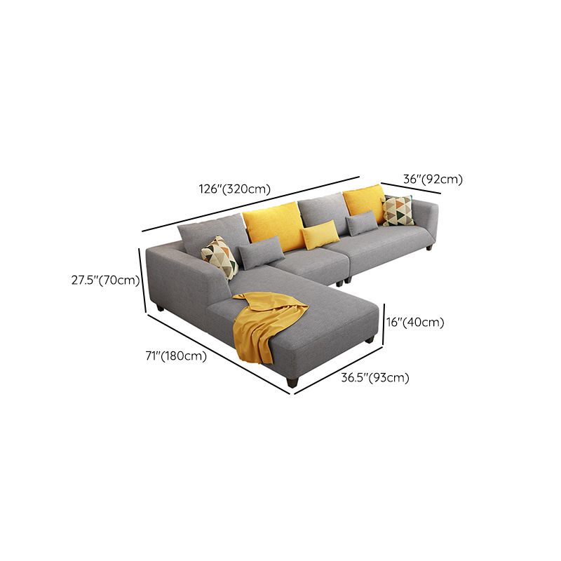 70"W Scandinavian Sectional Sofa Grey Pillowed Back Cushions Sectional