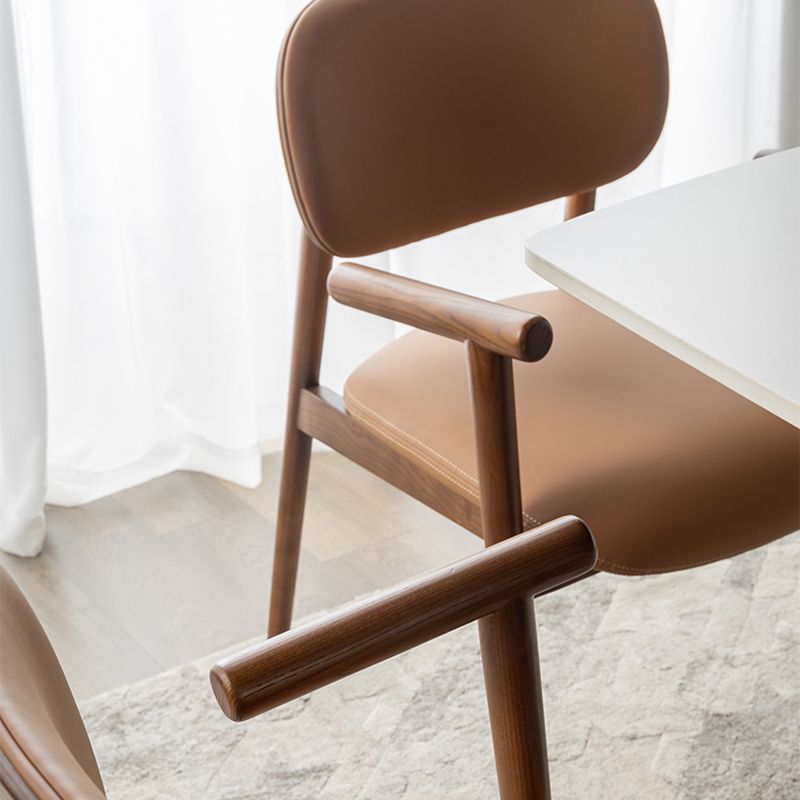 Modern Indoor Upholstered Arm Chair Home Solid Wood Dining Chair