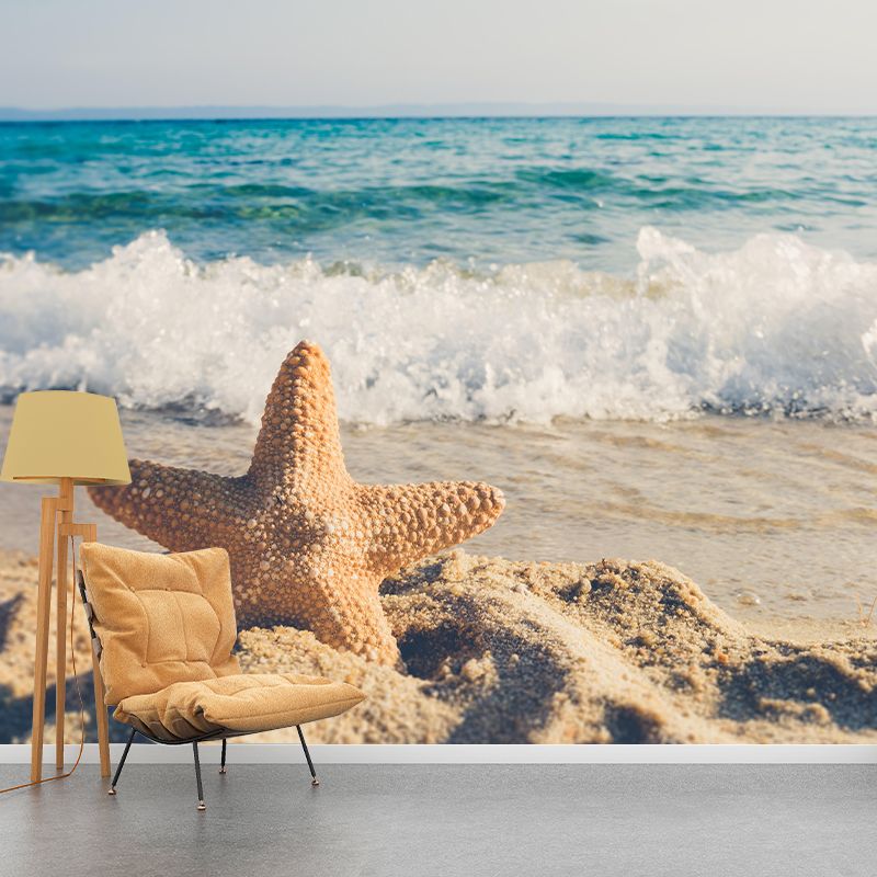 Huge Sea Mural Decal Photography Style Moisture Resistant for Sitting Room
