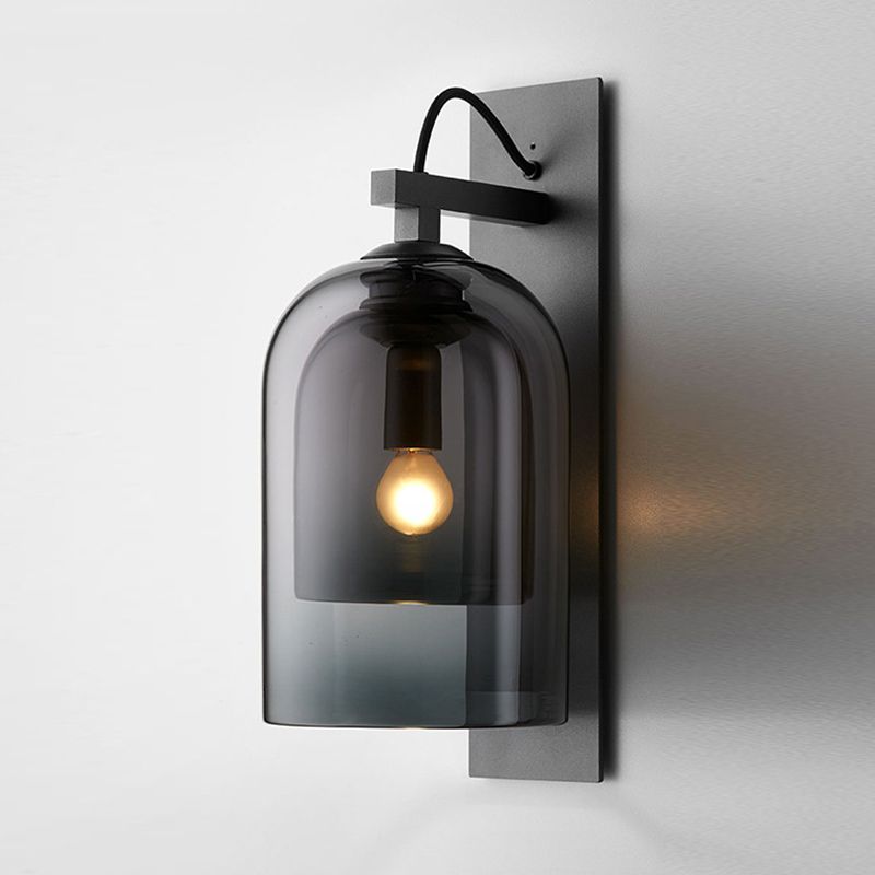 Dome Shape Wall Sconce Modern Style Glass 1 Light Sconce in Black and Grey