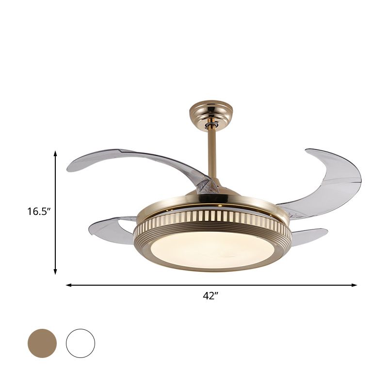 Metall Gold/White Semi Flush Circle LED 42 "breit zeitgenössische 4 Klingen Hängende Lüfterbeleuchtung, Fernbedienung/Frequenzumwandlung und Fernbedienung