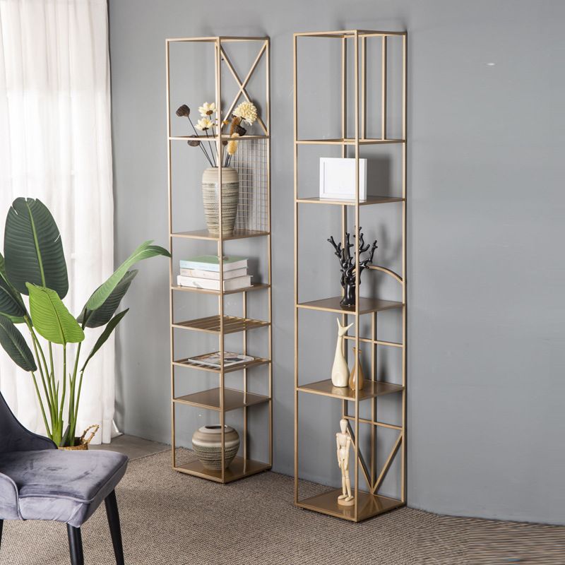 Glam Metal Book Shelf Gold Etagere Shelf Bookcase for Study Room 12.6" W