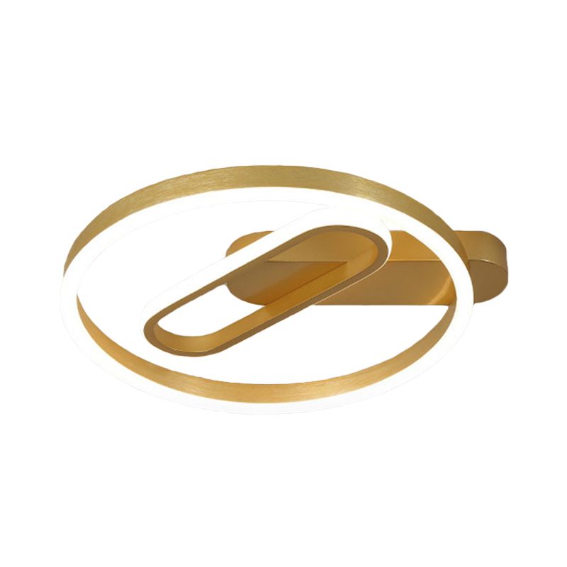 Circle and Oblong Inner Ceiling Flush Simple Aluminum Bedroom 16"/19.5" Wide LED Flush Mount Lighting in Gold, Warm/White Light