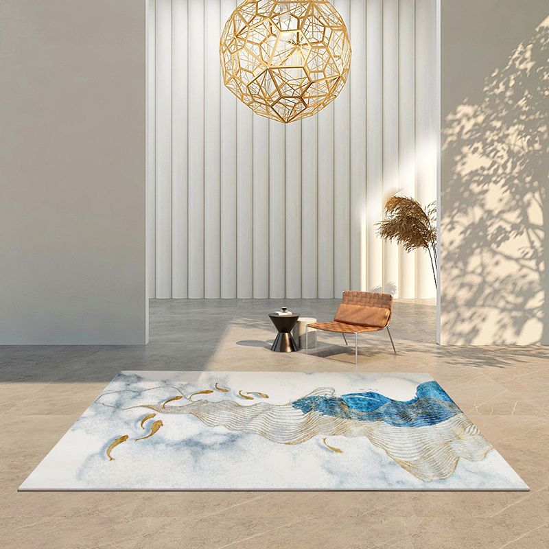 Simple Gradient Traces Carpet Blue Tone Polyester Rug Stain Resistant Carpet for Home Decoration