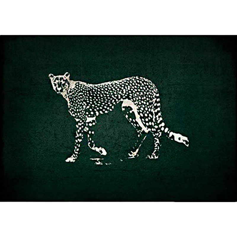 Dark Green Contemporary Rug Polyester Cheetah Print Rug Washable Non-Slip Backing Carpet for Living Room