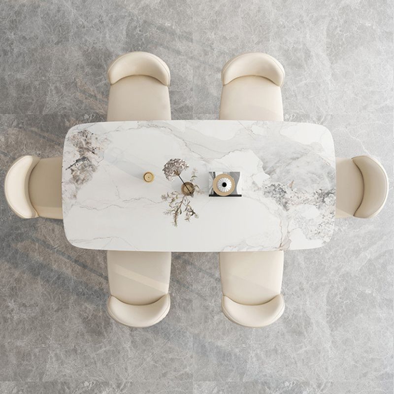 Rectangle Pedestal Table Modern Dining Table with Stainless Steel Base