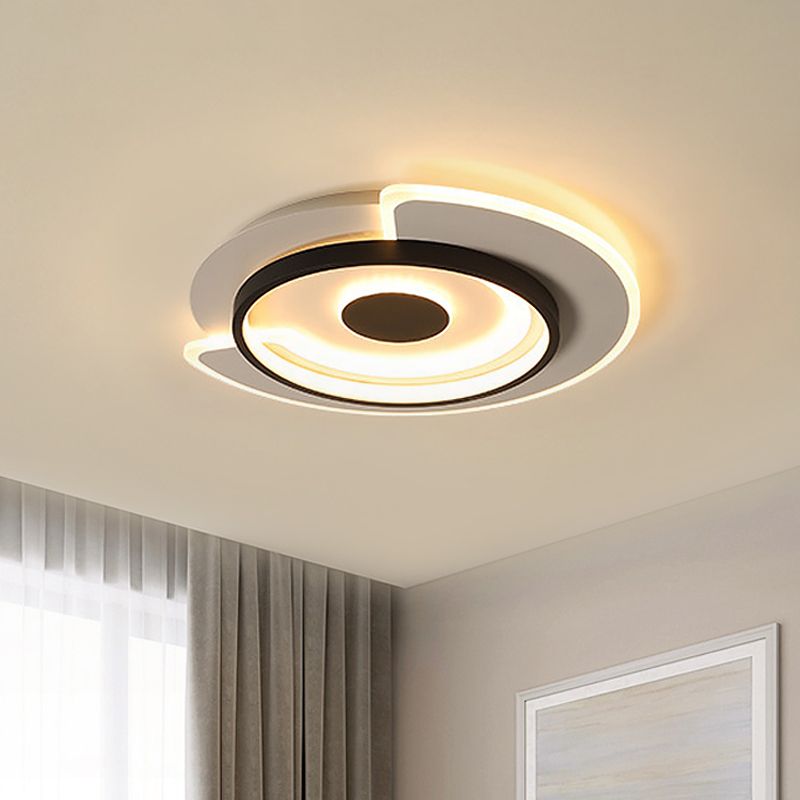Thin Round Flush Mount Lighting Minimal Acrylic Hotel 18"/21.5" Wide LED Surface Ceiling Light in Black-White