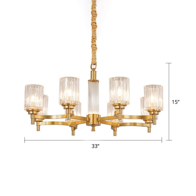 Prismatic Crystal Glass Brass Chandelier Cylindrical Minimalistic Suspension Light Fixture for Restaurant