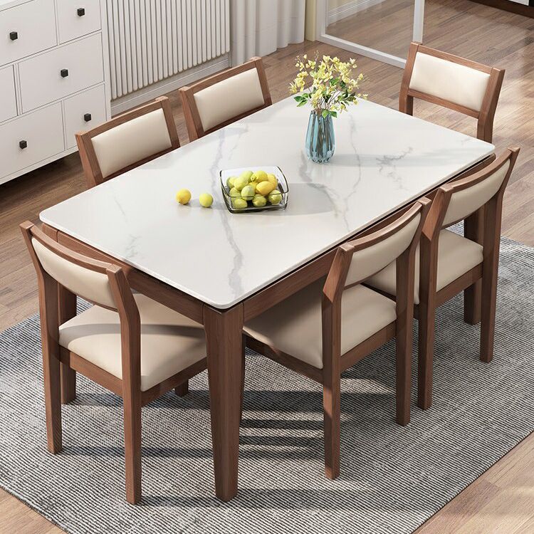 Moderne moderne eettafel uit het midden van de eeuw gesinterde stenen top eettafel met houten basis voor keuken