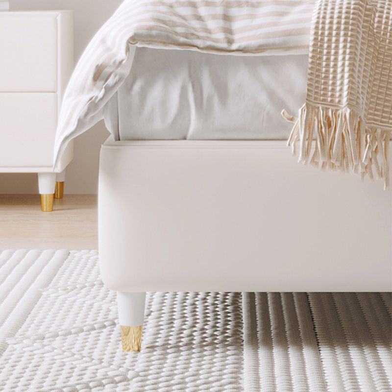 Contemporary White Wingback Bed with Upholstered Headboard Bed