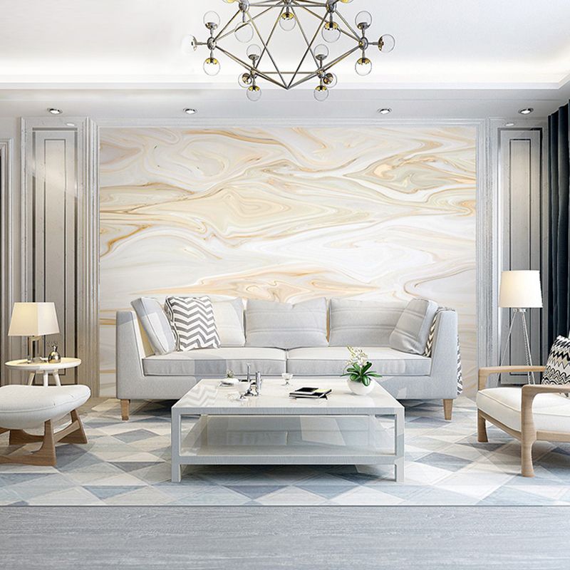 Photo Style Mural Wallpaper Full Size Wall Decor in Yellow and White for Living Room, Custom-Printed