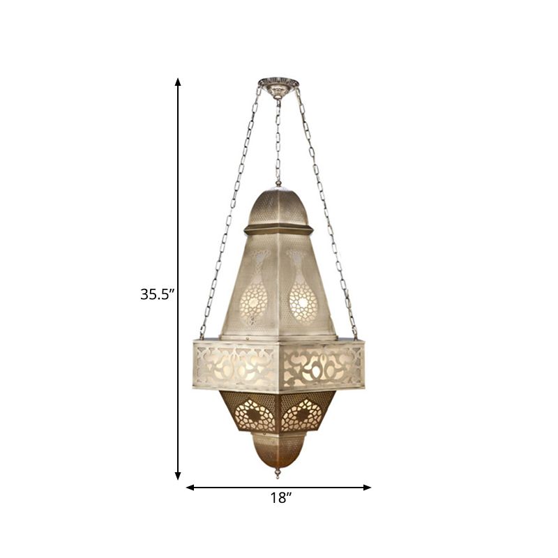 6 Heads Tower Chandelier Lighting Arab Brass Finish Metallic Hanging Ceiling Lamp with Chain