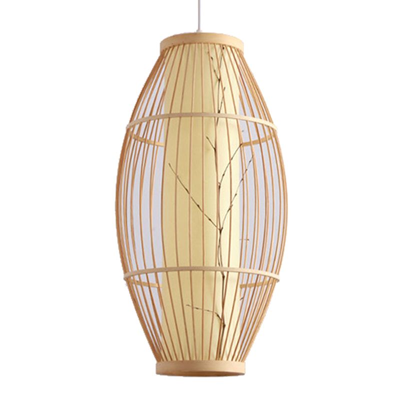1 Light Elongated Light Pendant Chinese Bamboo Hanging Lights for Restaurant
