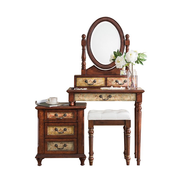 Victorian Vanity Set Solid Wood Drawers Included Makeup Dressing Table With Mirror & Stool
