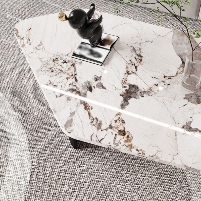 Free Form with 2 Legs Coffee Table Modern Slate Cocktail Table in White/Gold