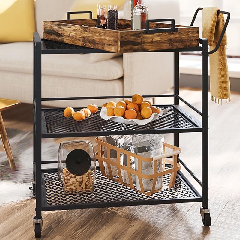 Modern Style Metal Prep Table 31.5"H Rolling Wood Prep Table with Open Storage