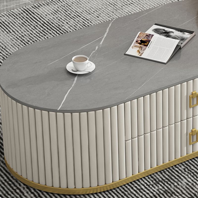 Round Coffee Table Slate Frame Nesting Coffee Table Set with 2 Drawers