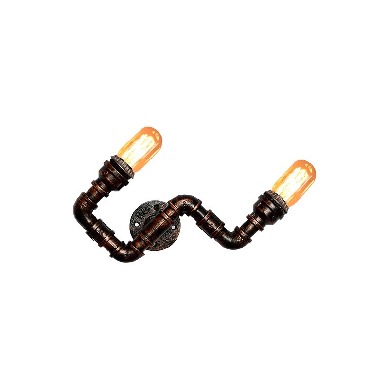 Metallic Curved Arm Sconce Lighting Fixture Industrial 2-Head Hallway Wall-Mounted Lamp in Rust